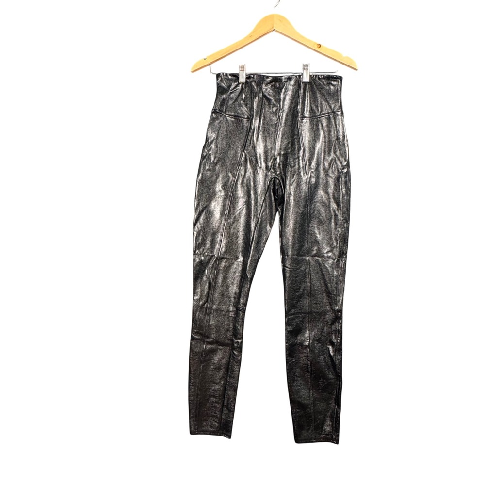 Spanx Faux Leather Leggings Womens Medium Black Metallic High Rise Skinny‎ Pants